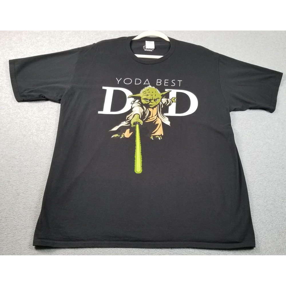 Star Wars‎ Yoda Best Dad T-Shirt Mens XL Black Short Sleeve Graphic Tee Cotton